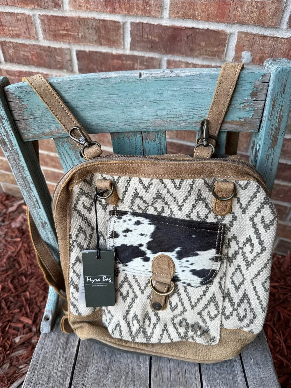 Myra Bag Amber Hairon Pocket Tan, Cream & Black Patterned Backpack Bag